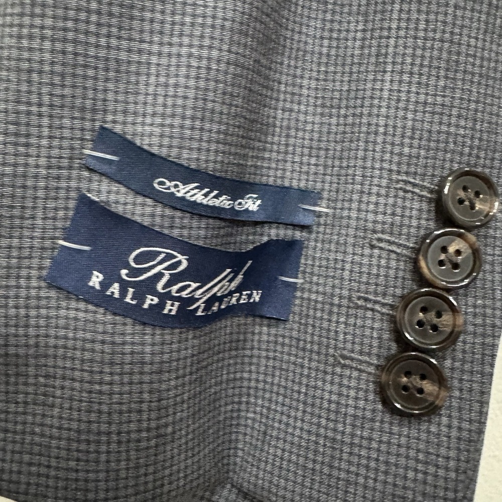 Men's Ralph Lauren Blazer 36r Athletic Fit‎ Gray Check Wool Stretch - Picture 4 of 16